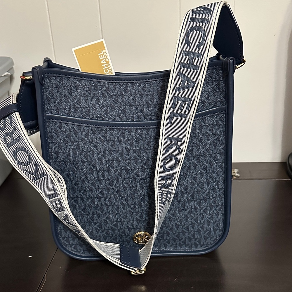 Michael Kors Navy and White Logo Crossbody